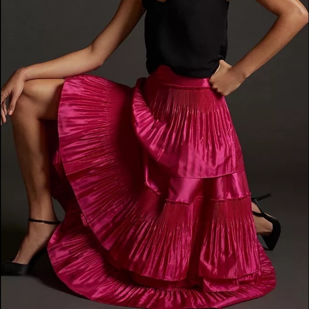 NWT - Anthropologie by Mare Mare Pink Tiered Pintucked Maxi Skirt